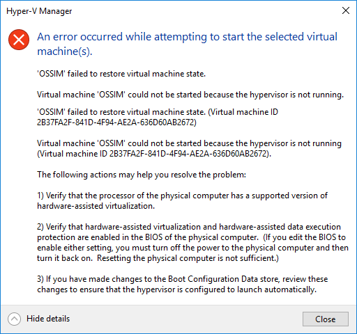 Hyper V not launching